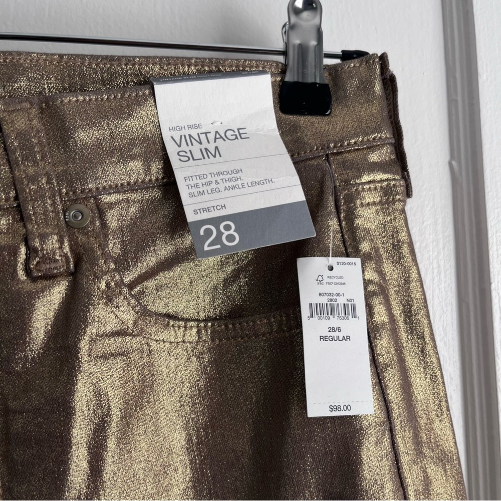 GAP NWT Metallic Gold Vintage Slim Jeans 28 - Picture 4 of 9